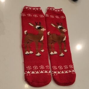 Free With Purchase Red Rudolph Reindeer Christmas Socks